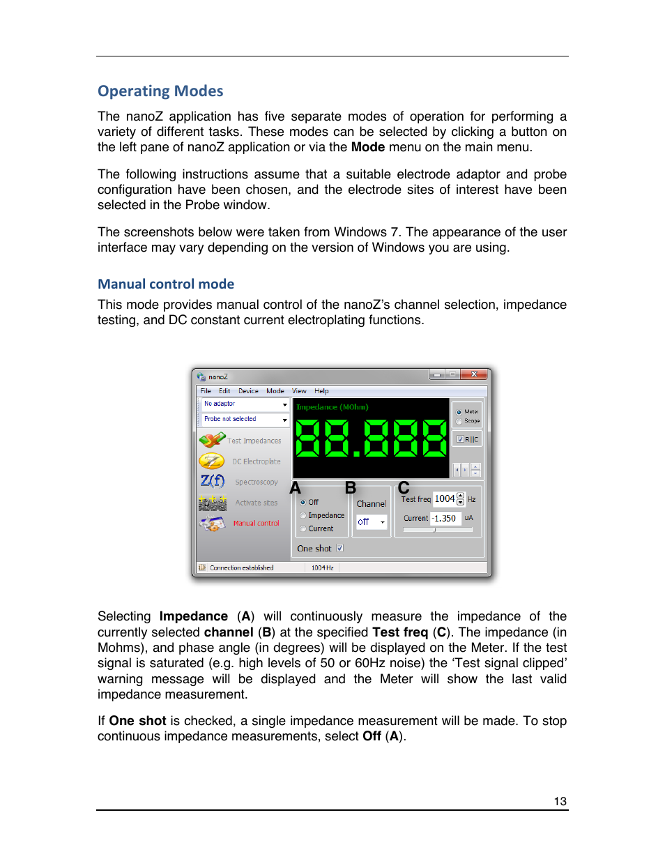 Operating modes, Ab c | Multichannel Systems nanoZ manual User Manual | Page 17 / 45