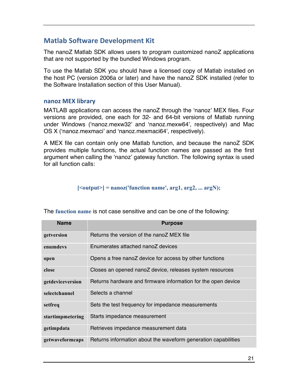 Matlab software development kit, Nanoz mex library | Multichannel Systems nanoZ manual User Manual | Page 25 / 45