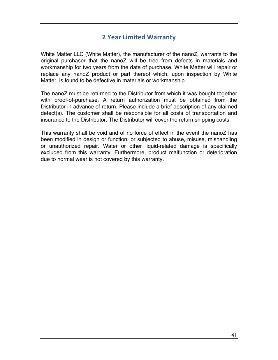 2 year limited warranty | Multichannel Systems nanoZ manual User Manual | Page 45 / 45