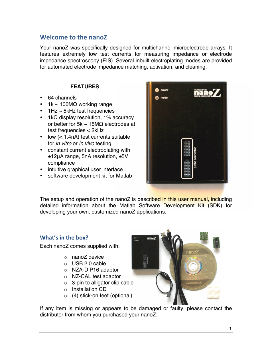 Welcome to the nanoz | Multichannel Systems nanoZ manual User Manual | Page 5 / 45