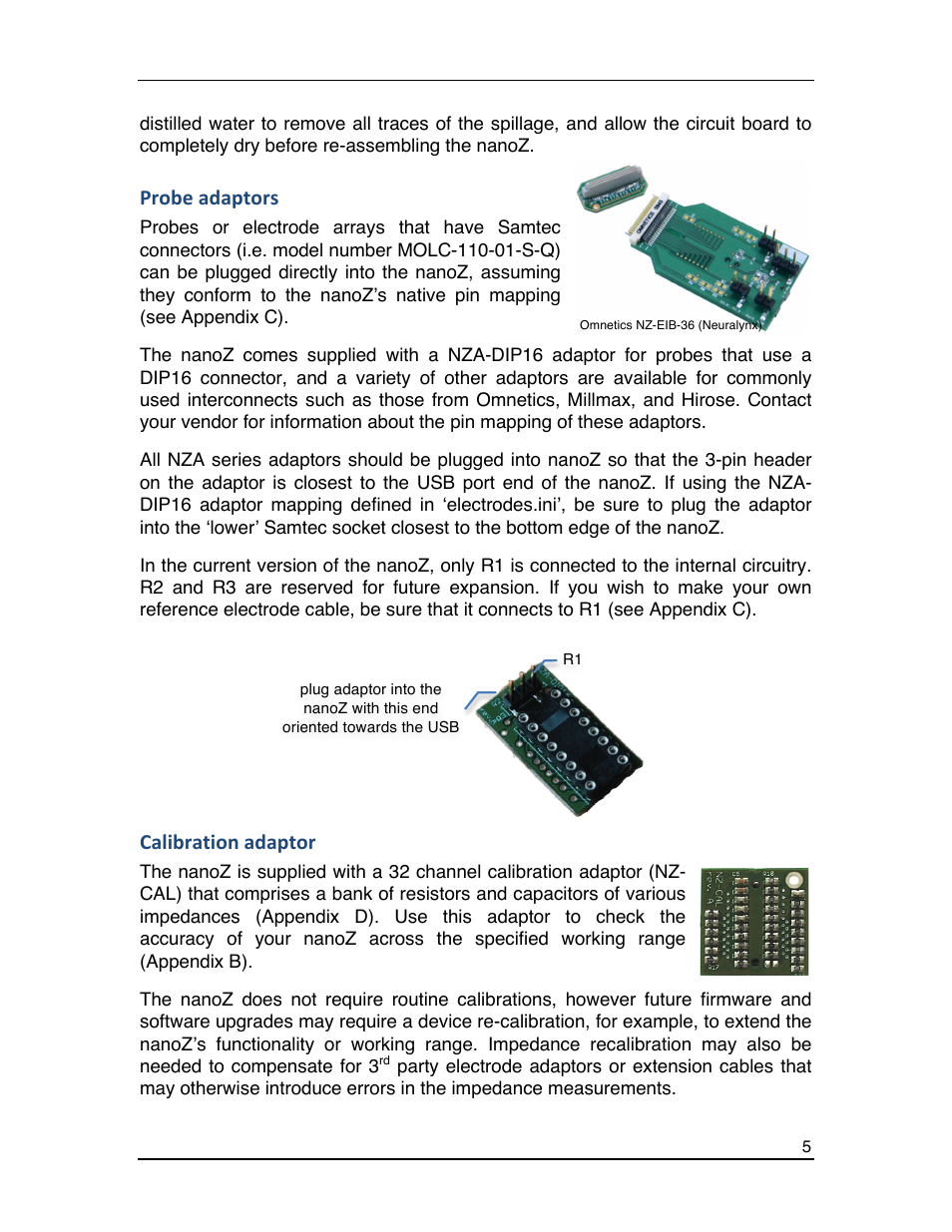 Probe adaptors, Calibration adaptor | Multichannel Systems nanoZ manual User Manual | Page 9 / 45