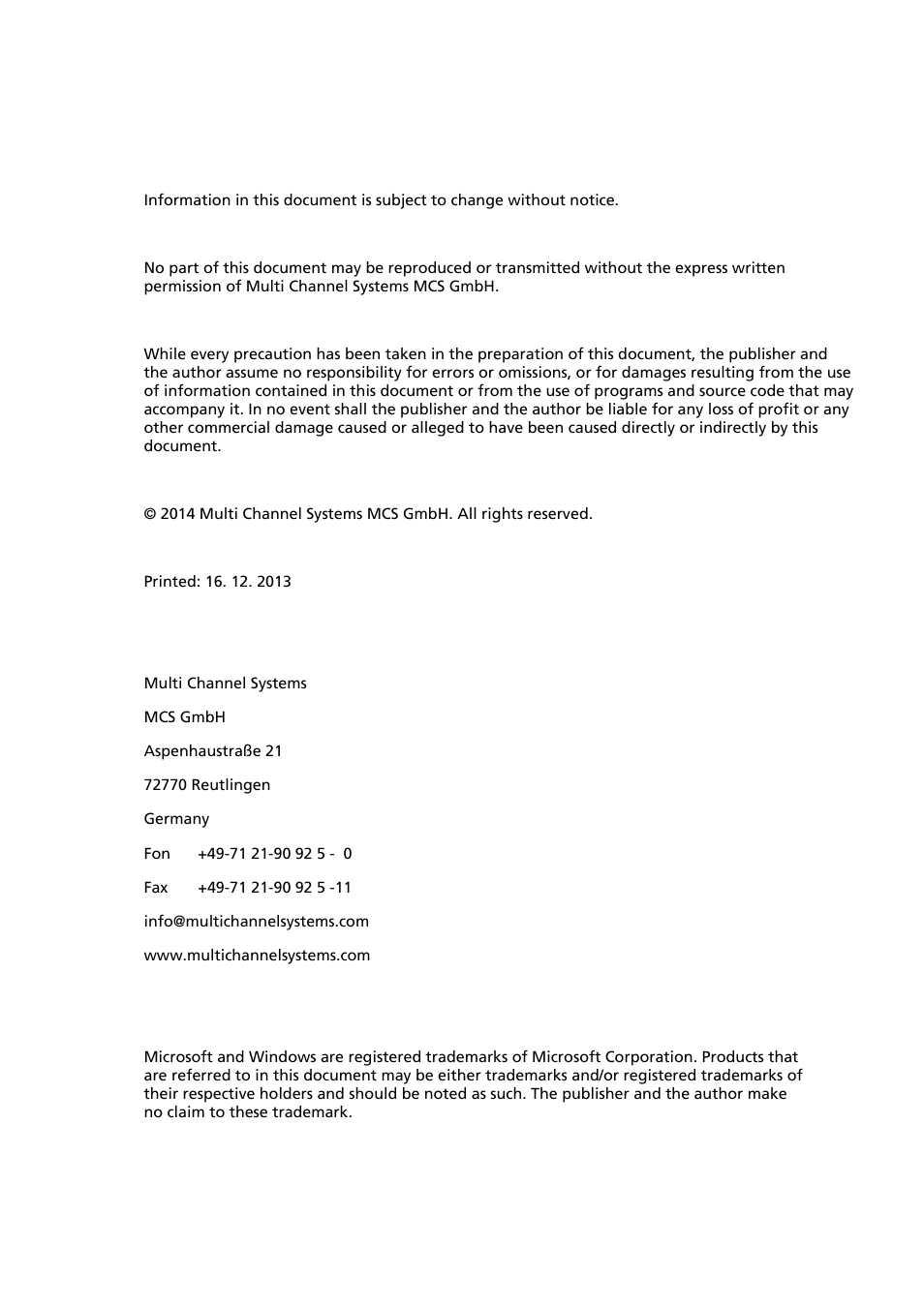 Multichannel Systems Wireless-System Manual User Manual | Page 2 / 62