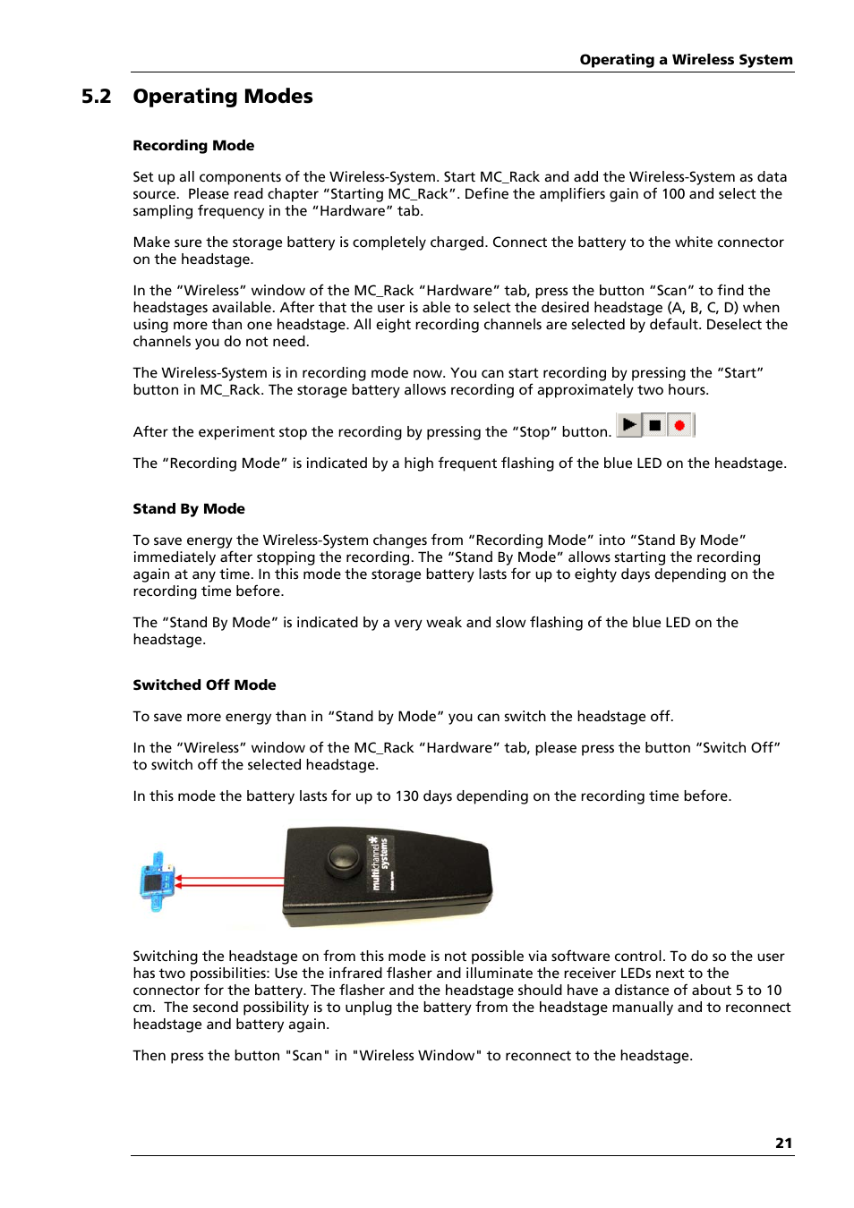 2 operating modes | Multichannel Systems Wireless-System Manual User Manual | Page 25 / 62