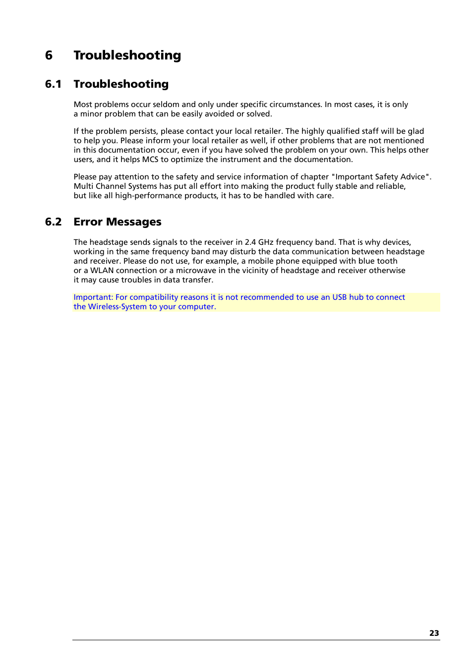 6troubleshooting | Multichannel Systems Wireless-System Manual User Manual | Page 27 / 62