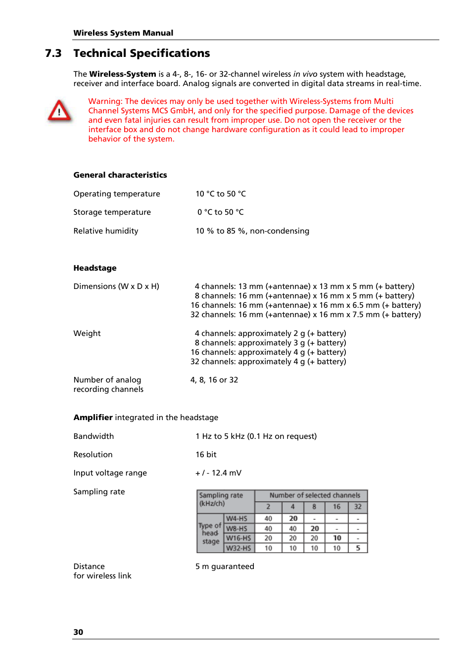 3 technical specifications | Multichannel Systems Wireless-System Manual User Manual | Page 34 / 62