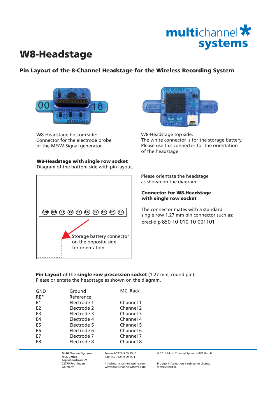 Multi channel systems, W8-headstage | Multichannel Systems Wireless-System Manual User Manual | Page 41 / 62