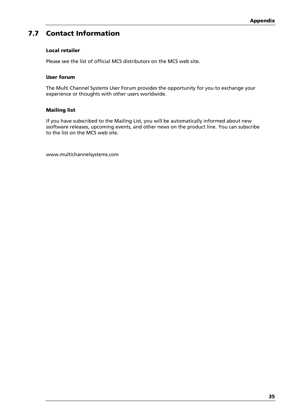 7 contact information | Multichannel Systems Wireless-System Manual User Manual | Page 55 / 62