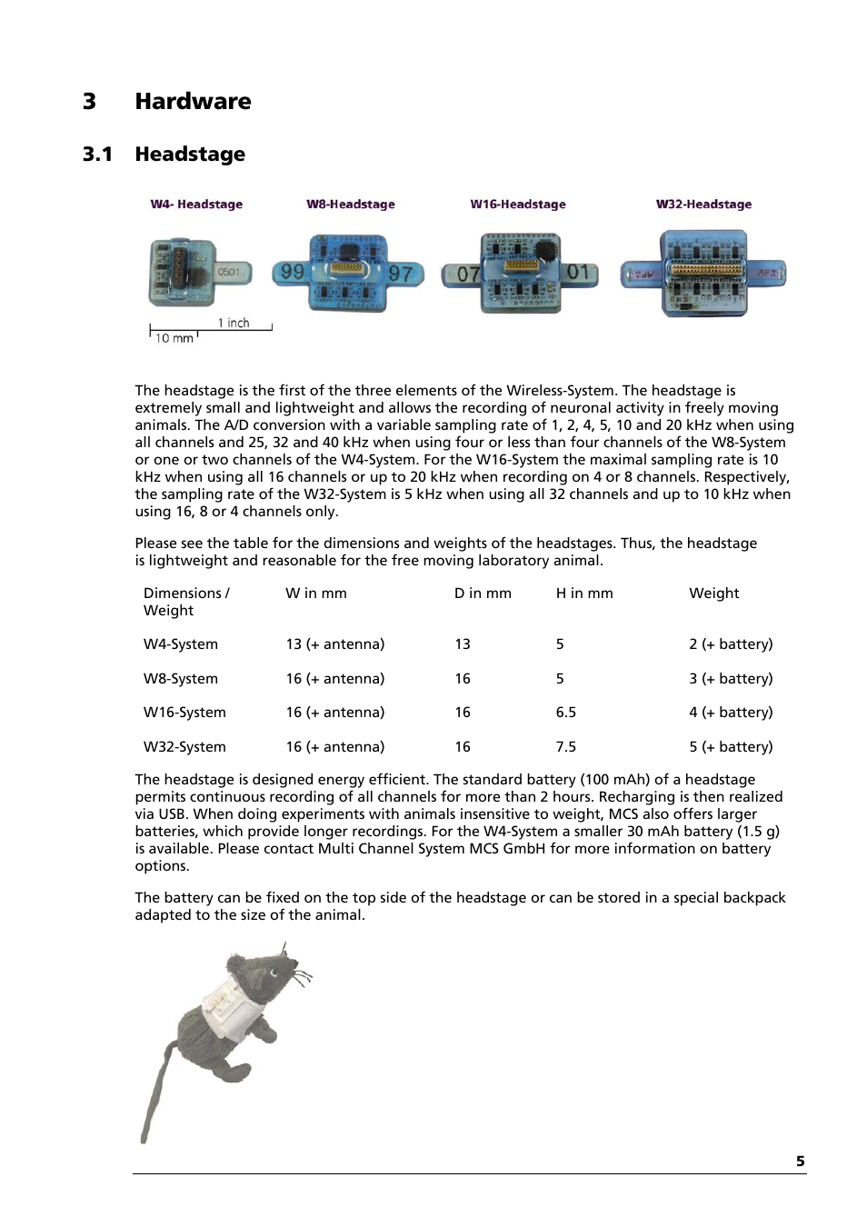 3hardware, 1 headstage | Multichannel Systems Wireless-System Manual User Manual | Page 9 / 62