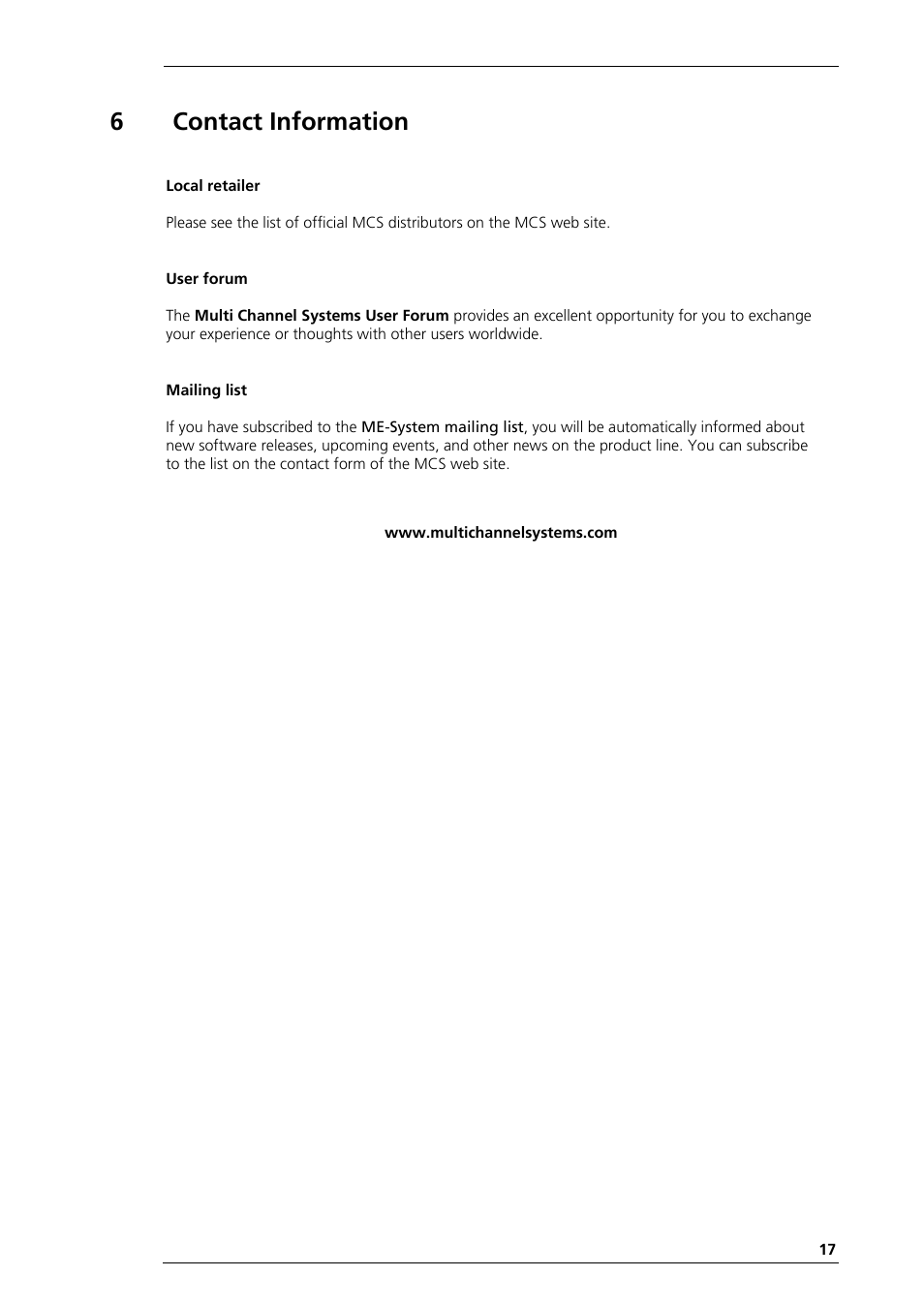 6contact information | Multichannel Systems µPA16+32 Manual User Manual | Page 21 / 21