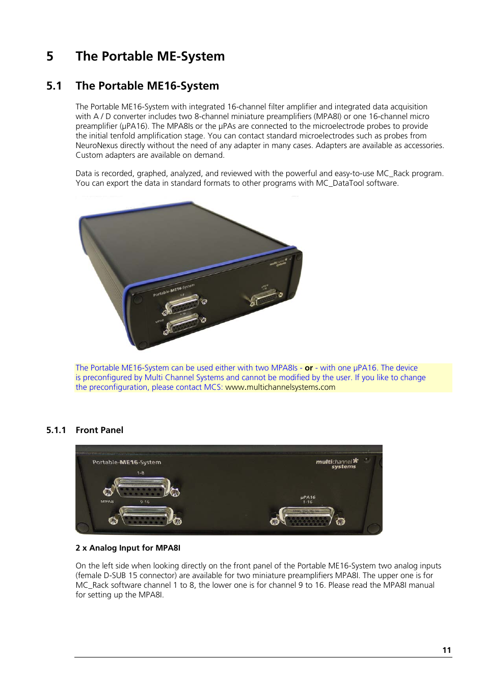 5the portable me-system, 1 the portable me16-system | Multichannel Systems Portable_ME-System Manual User Manual | Page 15 / 45