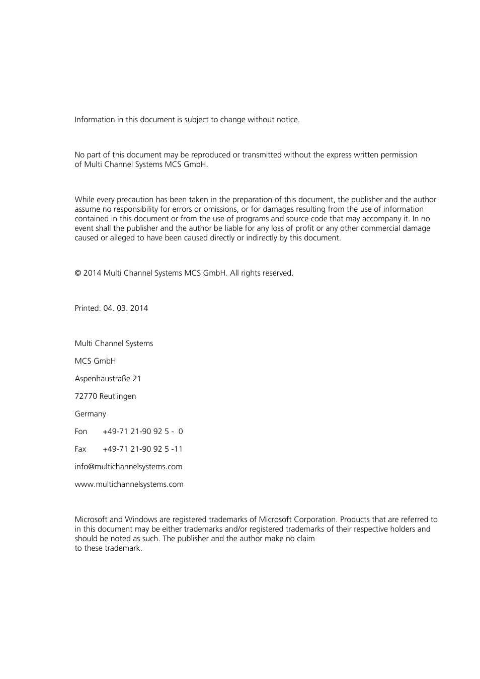 Multichannel Systems Portable_ME-System Manual User Manual | Page 2 / 45