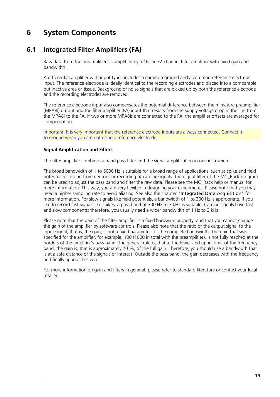 6system components, 1 integrated filter amplifiers (fa) | Multichannel Systems Portable_ME-System Manual User Manual | Page 23 / 45