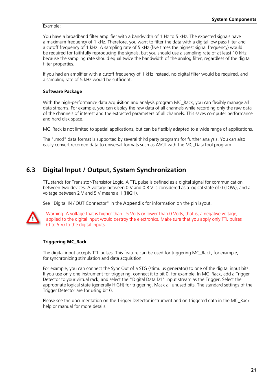 3 digital input / output, system synchronization | Multichannel Systems Portable_ME-System Manual User Manual | Page 25 / 45