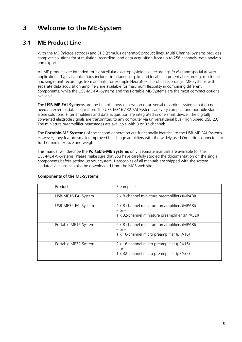 3welcome to the me-system, 1 me product line | Multichannel Systems Portable_ME-System Manual User Manual | Page 9 / 45