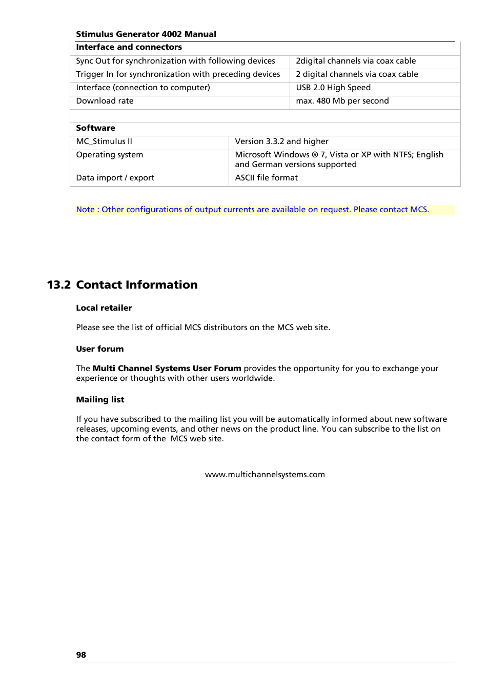 2 contact information | Multichannel Systems STG4002 Manual User Manual | Page 102 / 110