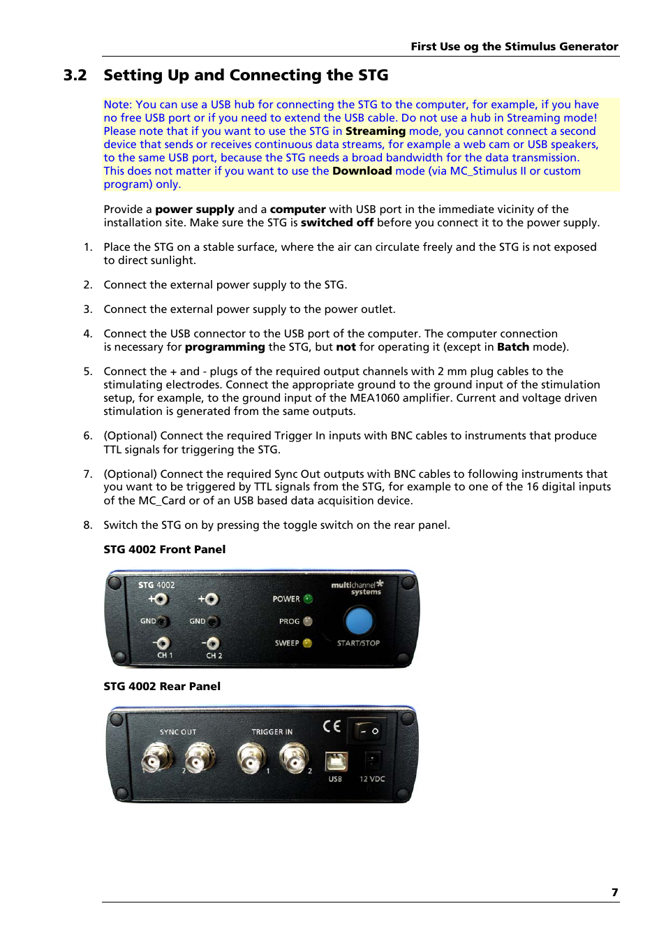 2 setting up and connecting the stg | Multichannel Systems STG4002 Manual User Manual | Page 11 / 110