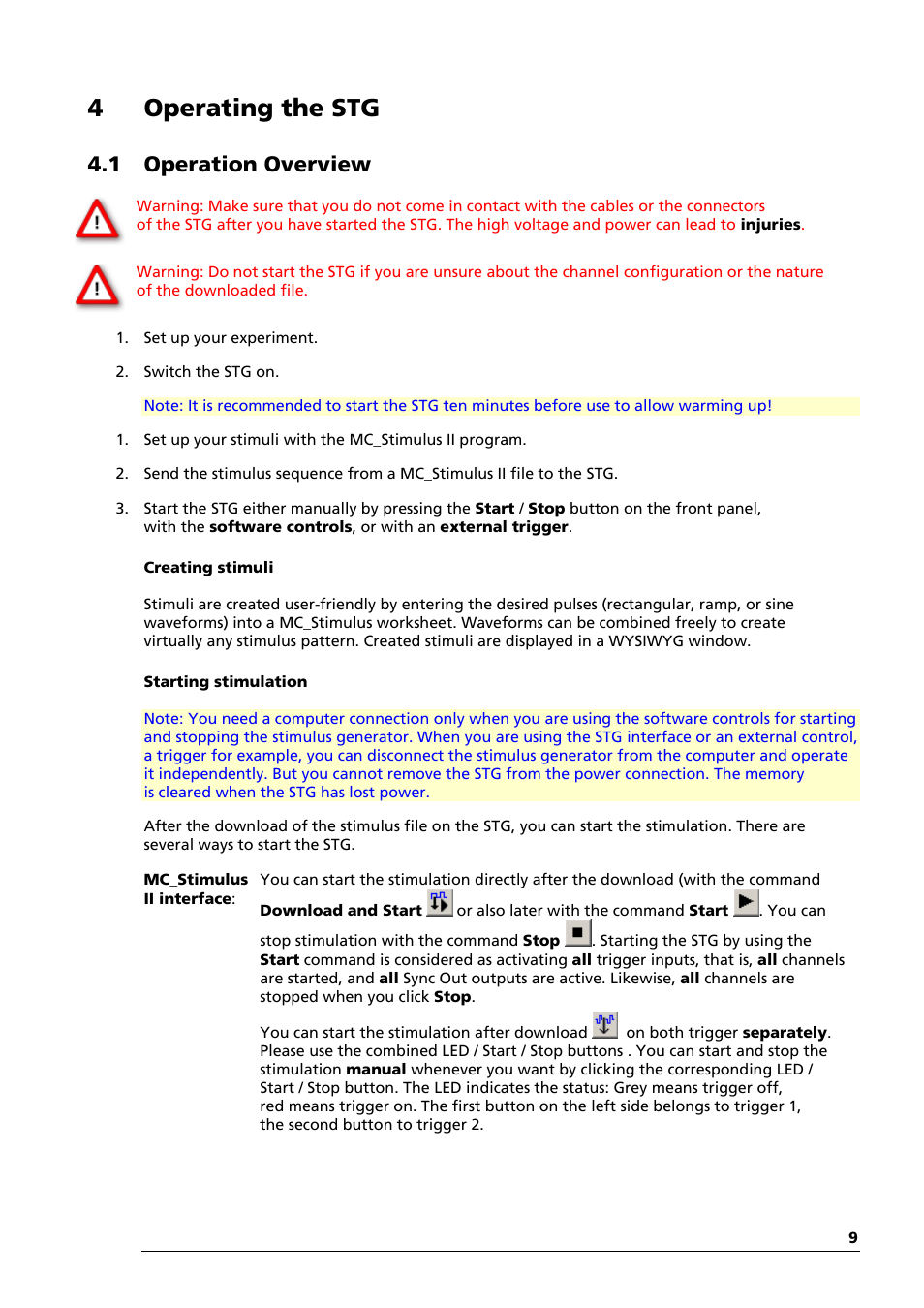 4operating the stg, 1 operation overview | Multichannel Systems STG4002 Manual User Manual | Page 13 / 110