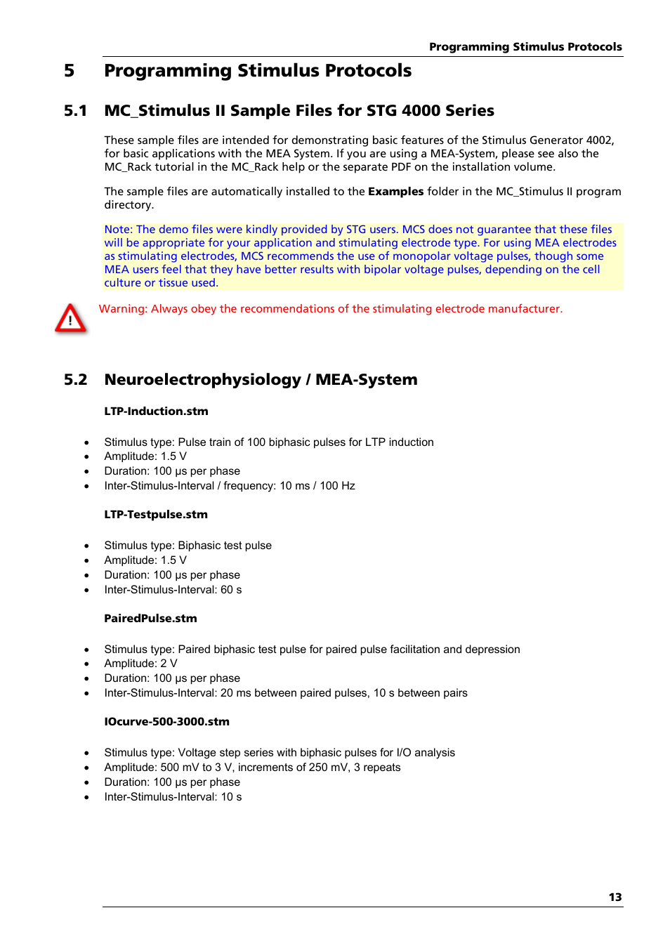 5programming stimulus protocols, 2 neuroelectrophysiology / mea-system | Multichannel Systems STG4002 Manual User Manual | Page 17 / 110