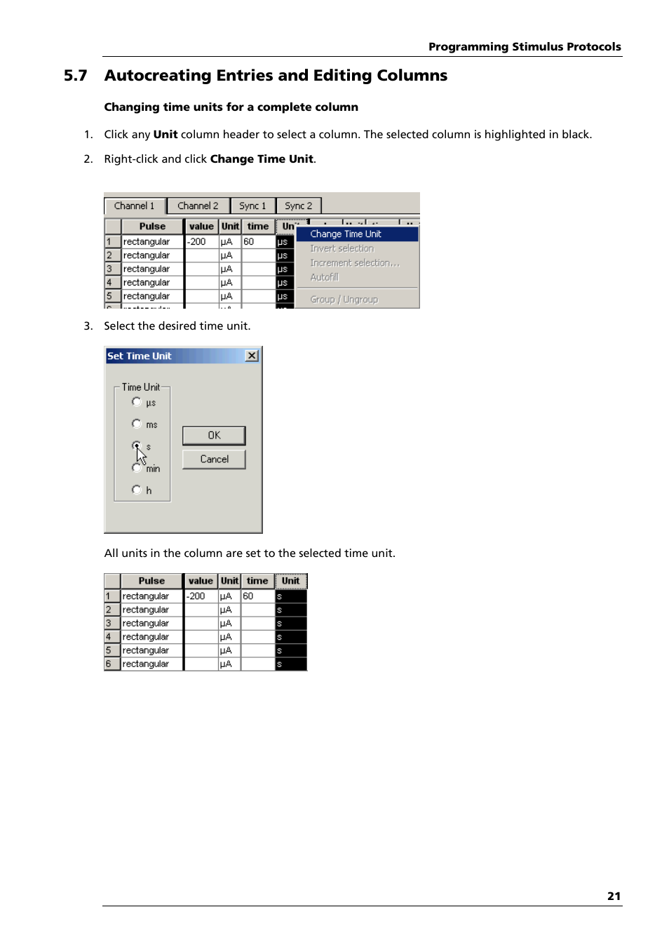 7 autocreating entries and editing columns | Multichannel Systems STG4002 Manual User Manual | Page 25 / 110