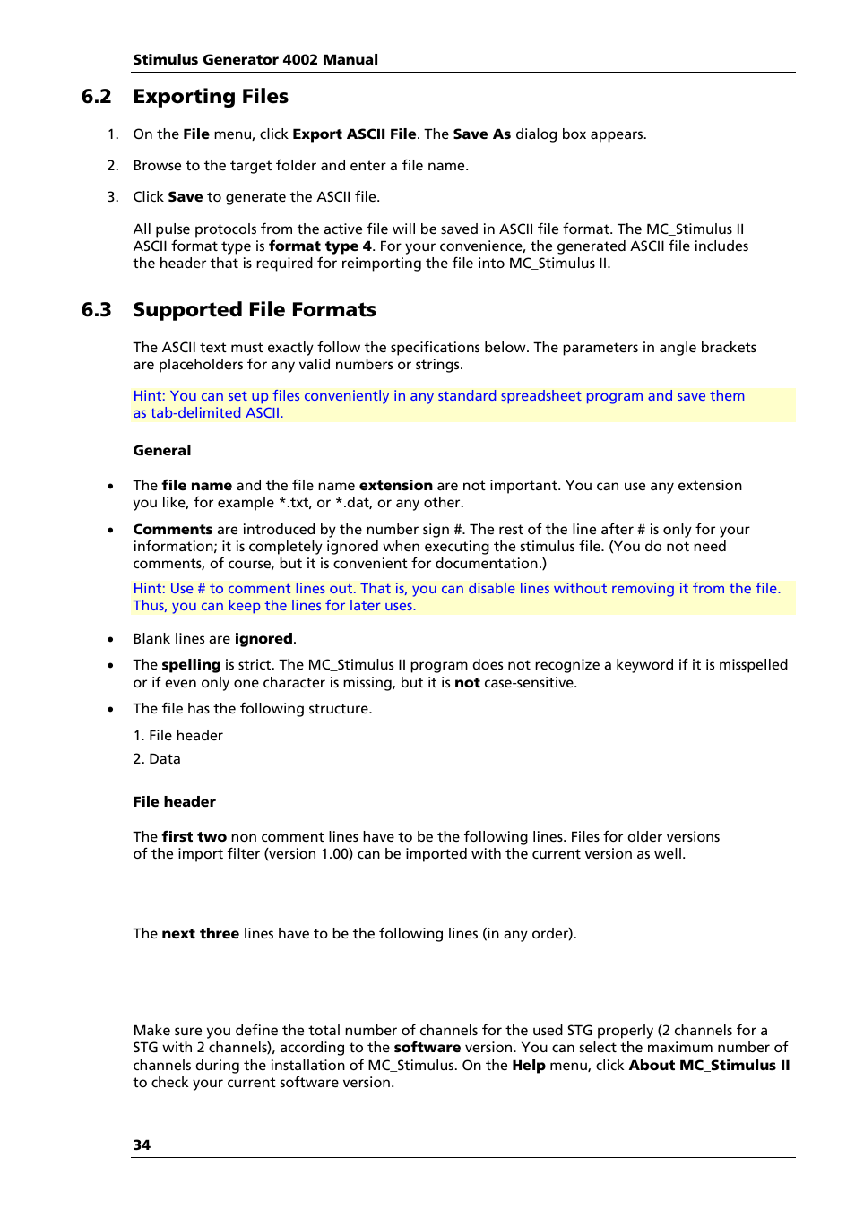 2 exporting files, 3 supported file formats | Multichannel Systems STG4002 Manual User Manual | Page 38 / 110