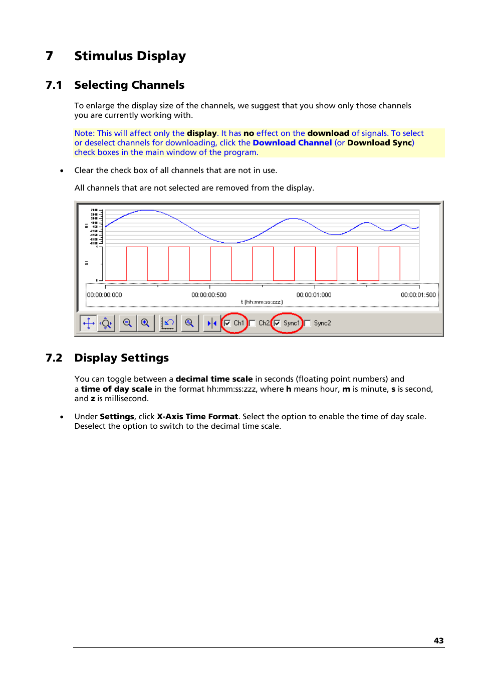 7stimulus display, 1 selecting channels, 2 display settings | Multichannel Systems STG4002 Manual User Manual | Page 47 / 110