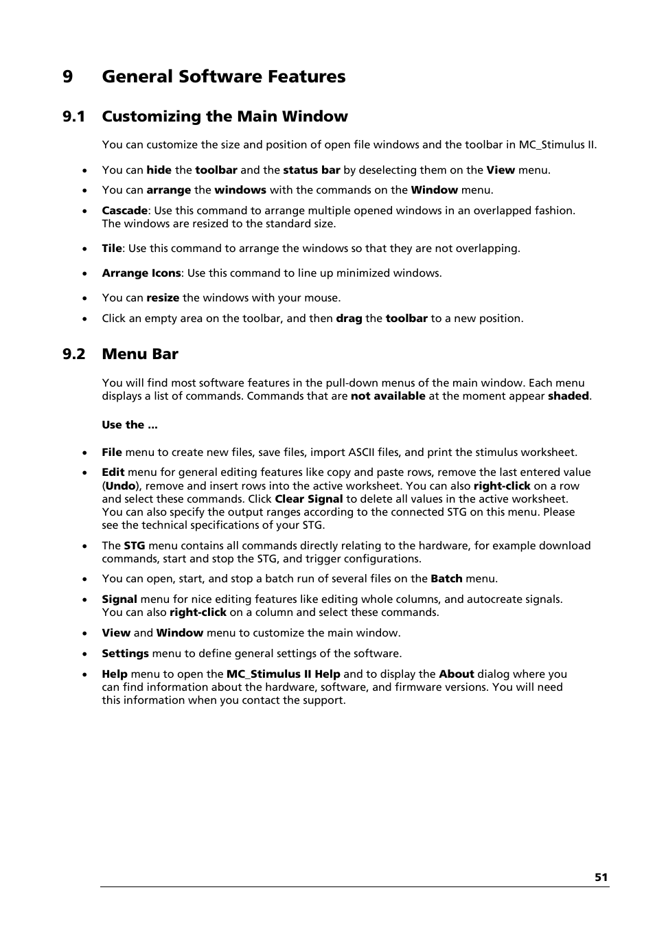 9general software features, 1 customizing the main window, 2 menu bar | Multichannel Systems STG4002 Manual User Manual | Page 55 / 110