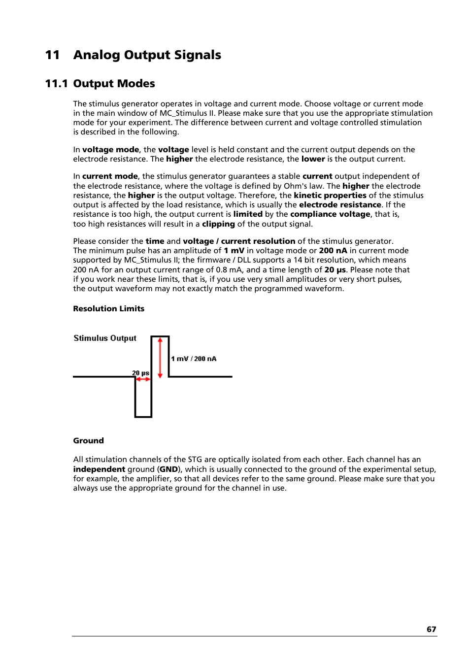 11 analog output signals, 1 output modes | Multichannel Systems STG4002 Manual User Manual | Page 71 / 110