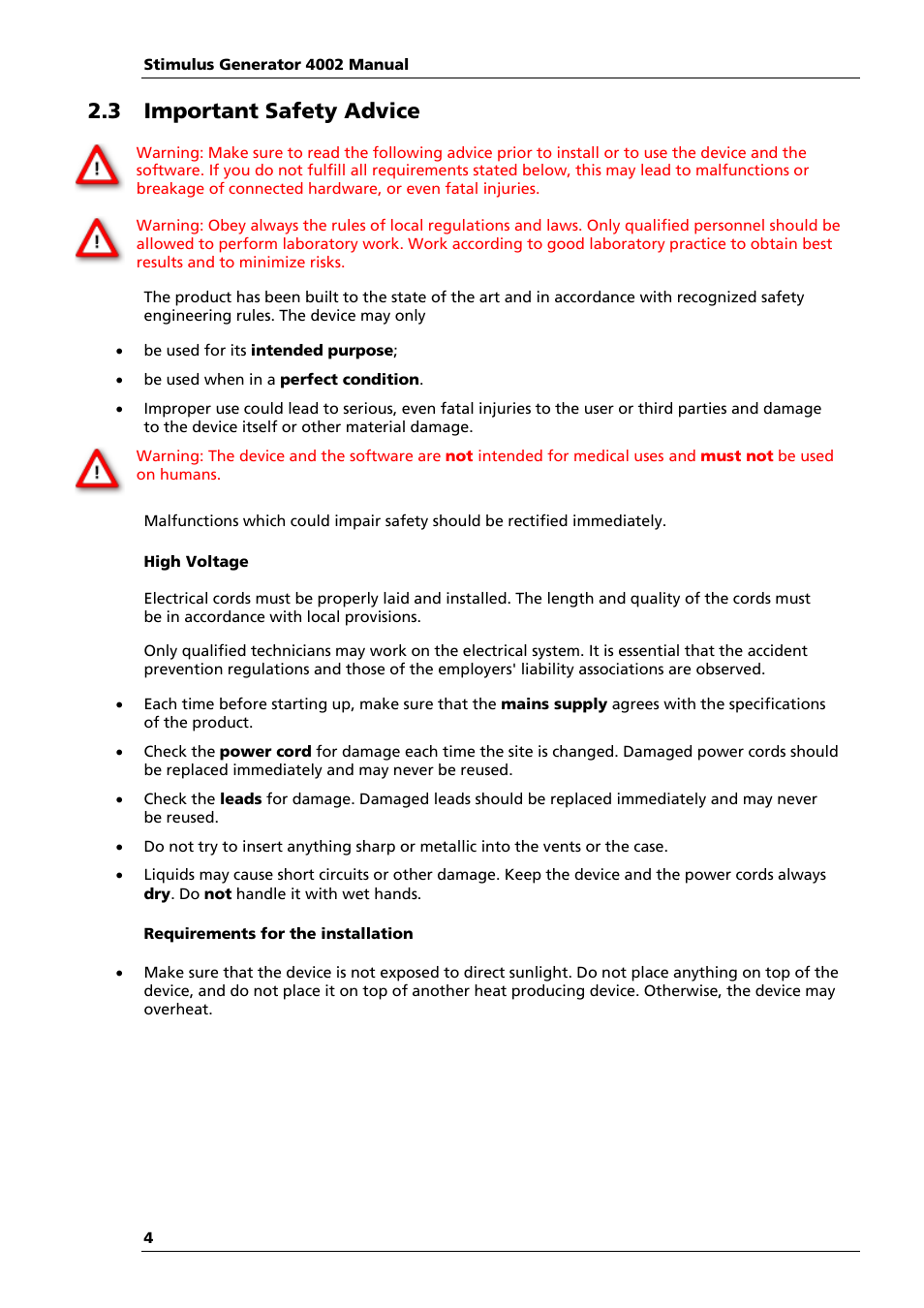 3 important safety advice | Multichannel Systems STG4002 Manual User Manual | Page 8 / 110