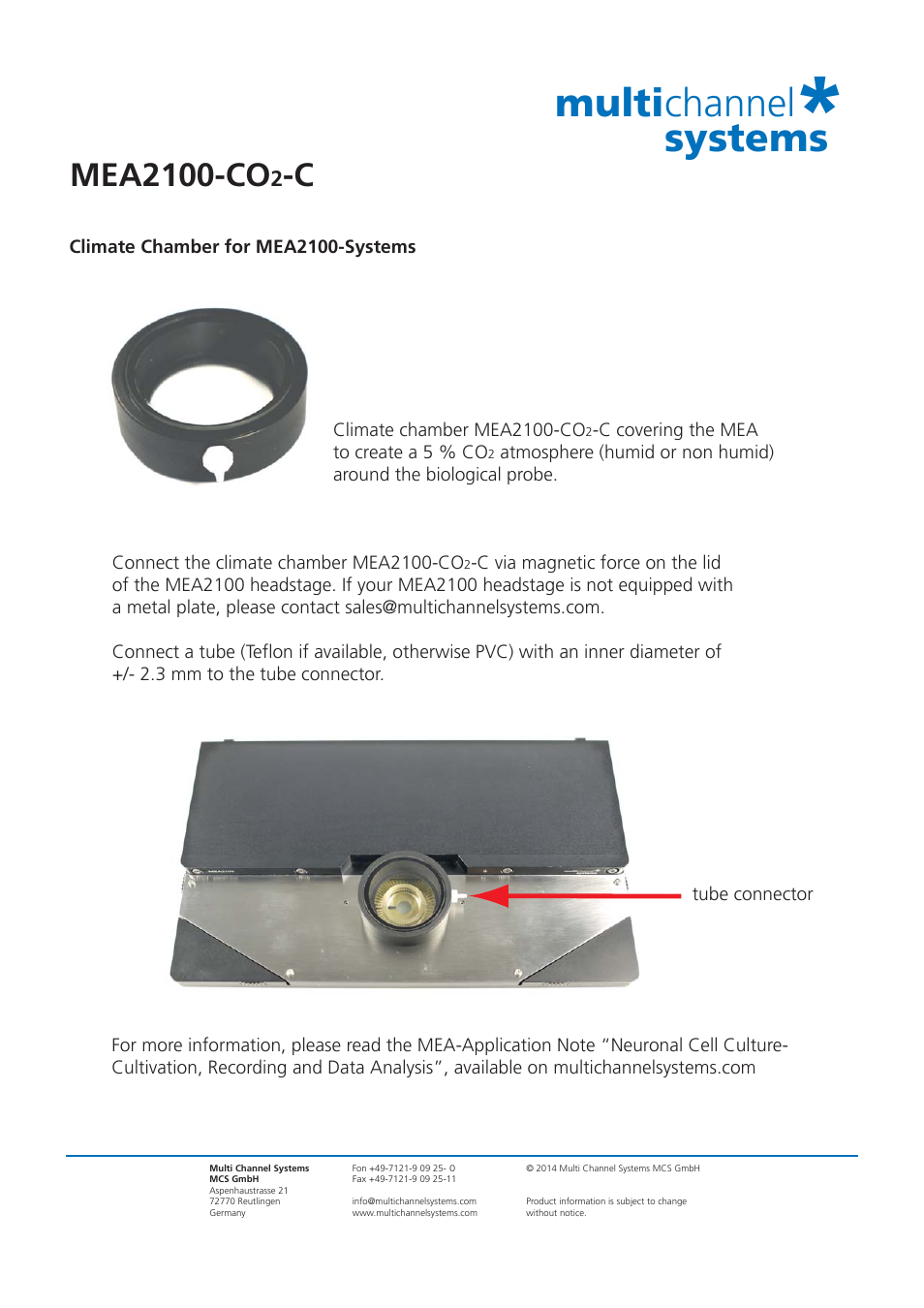 Multichannel Systems MEA2100-CO2-C Manual User Manual | 1 page