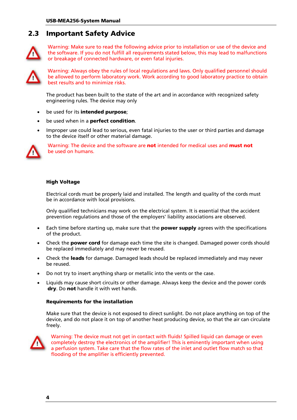 3 important safety advice | Multichannel Systems USB-MEA256-System Manual User Manual | Page 10 / 66