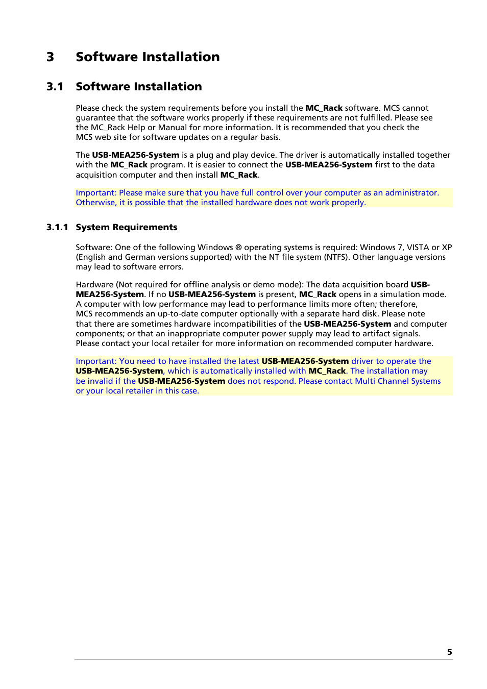 3 software installation, 1 software installation | Multichannel Systems USB-MEA256-System Manual User Manual | Page 11 / 66