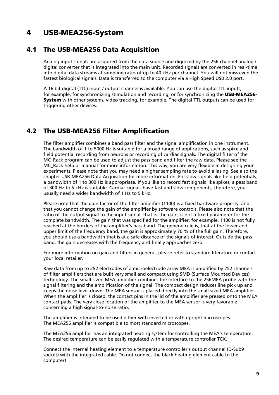4 usb-mea256-system, 1 the usb-mea256 data acquisition, 2 the usb-mea256 filter amplification | Multichannel Systems USB-MEA256-System Manual User Manual | Page 15 / 66