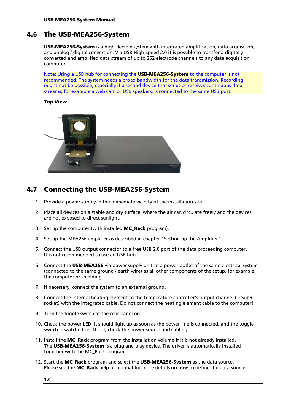 6 the usb-mea256-system, 7 connecting the usb-mea256-system | Multichannel Systems USB-MEA256-System Manual User Manual | Page 18 / 66