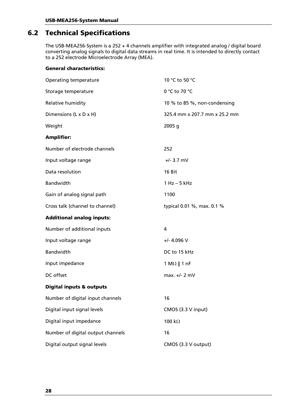 2 technical specifications | Multichannel Systems USB-MEA256-System Manual User Manual | Page 34 / 66