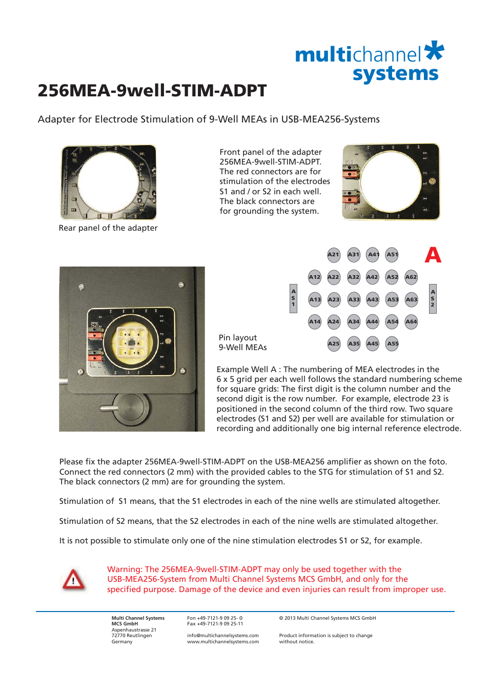 Multi channel systems, 256mea-9well-stim-adpt | Multichannel Systems USB-MEA256-System Manual User Manual | Page 56 / 66