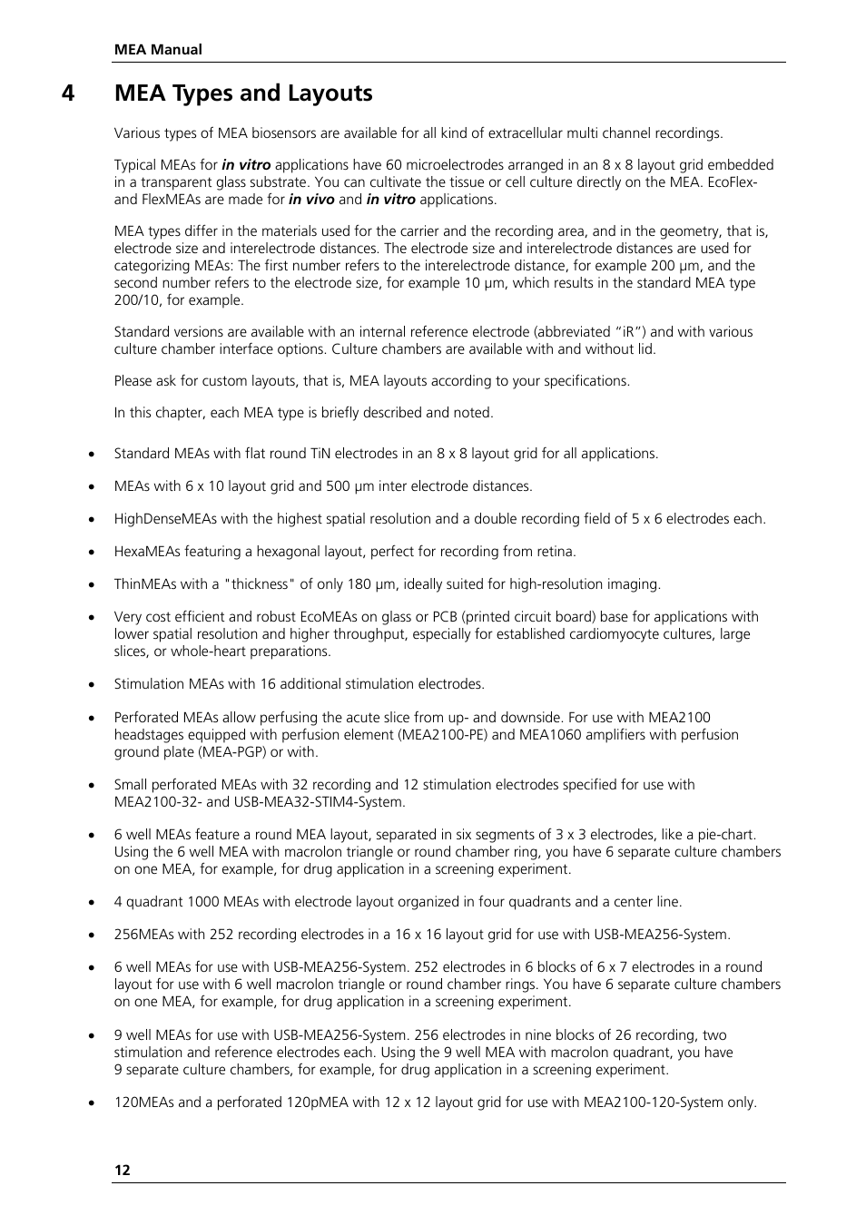 4mea types and layouts | Multichannel Systems MEA Manual User Manual | Page 12 / 135
