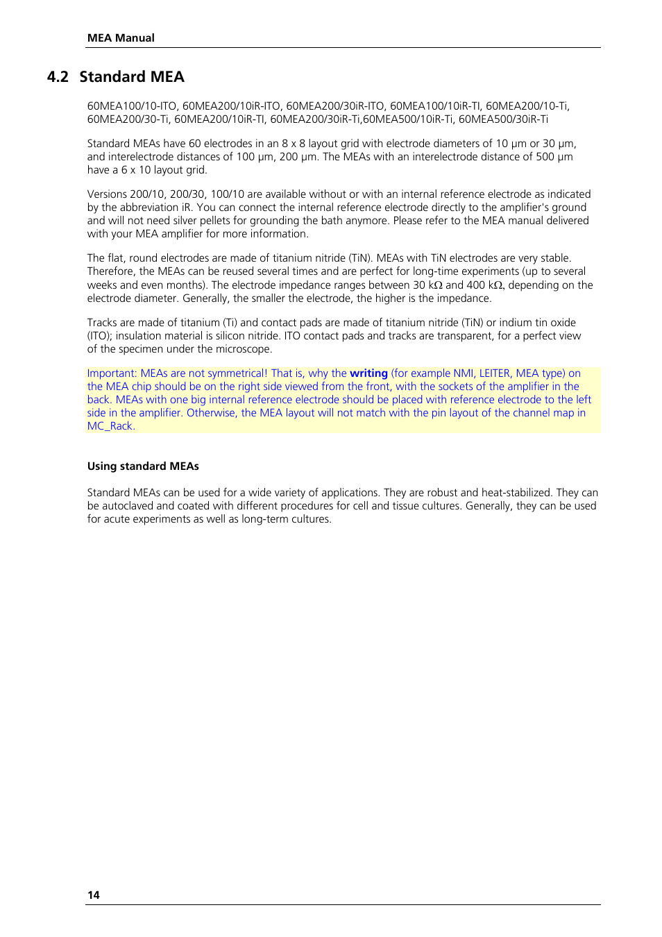 2 standard mea | Multichannel Systems MEA Manual User Manual | Page 14 / 135