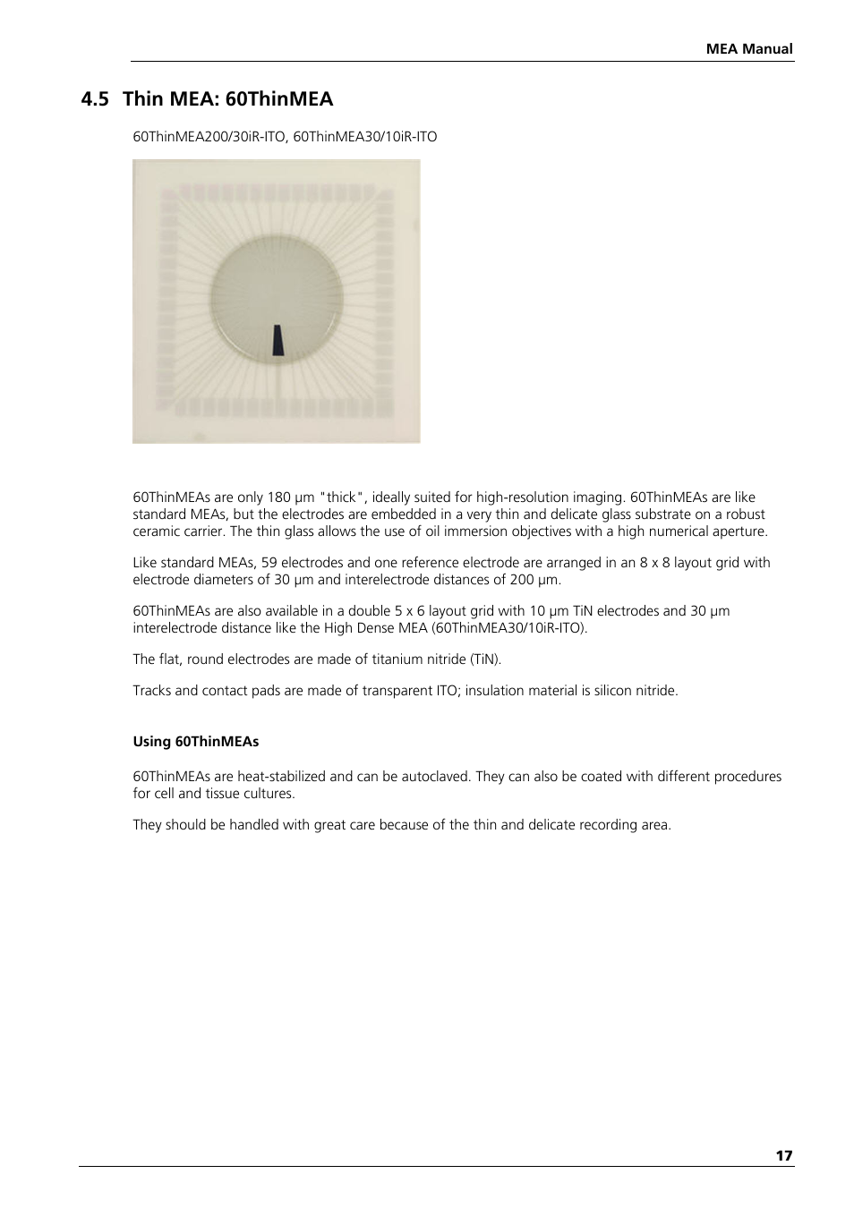 5 thin mea: 60thinmea | Multichannel Systems MEA Manual User Manual | Page 17 / 135