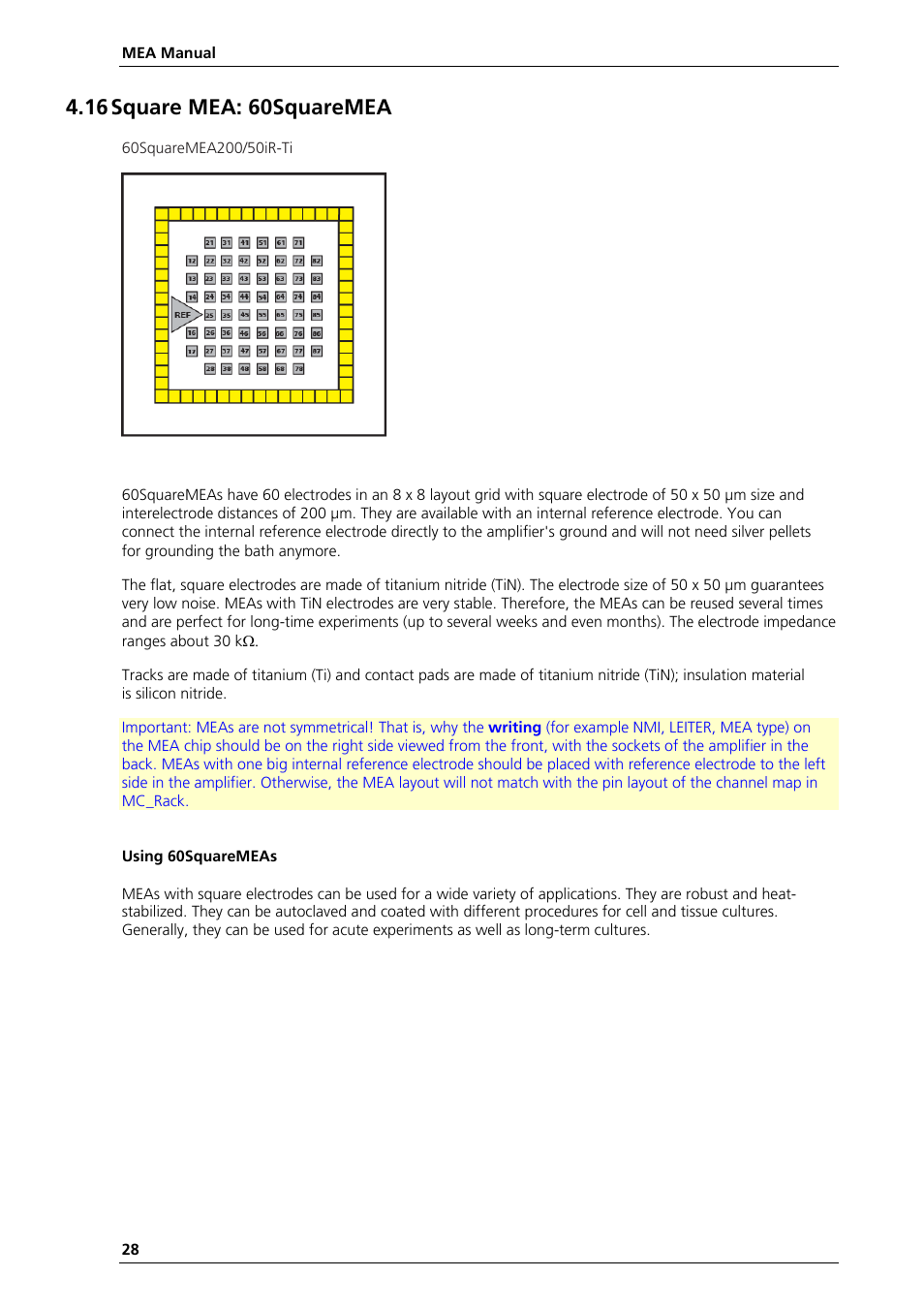 16 square mea: 60squaremea | Multichannel Systems MEA Manual User Manual | Page 28 / 135