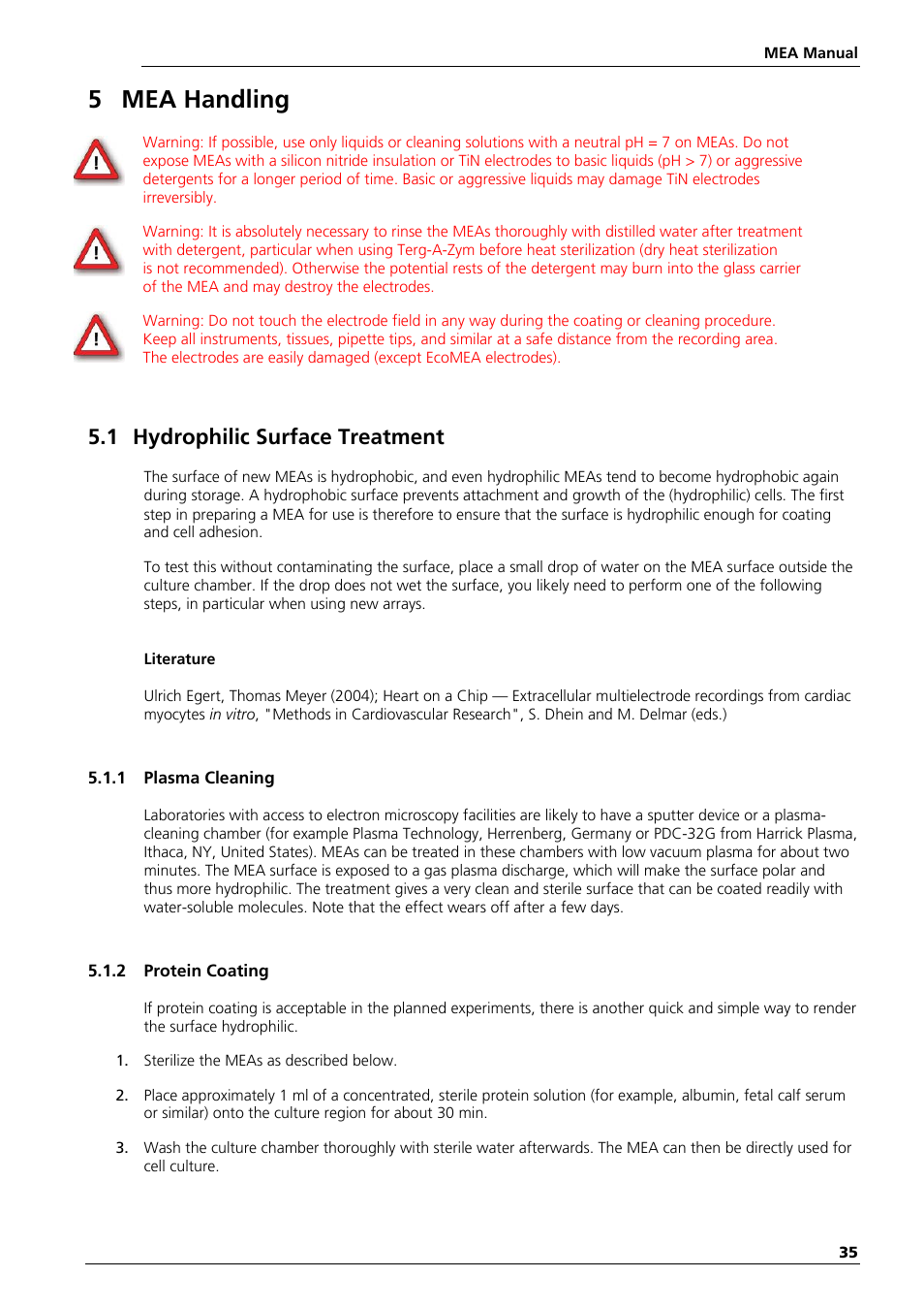 5 mea handling, 1 hydrophilic surface treatment | Multichannel Systems MEA Manual User Manual | Page 35 / 135