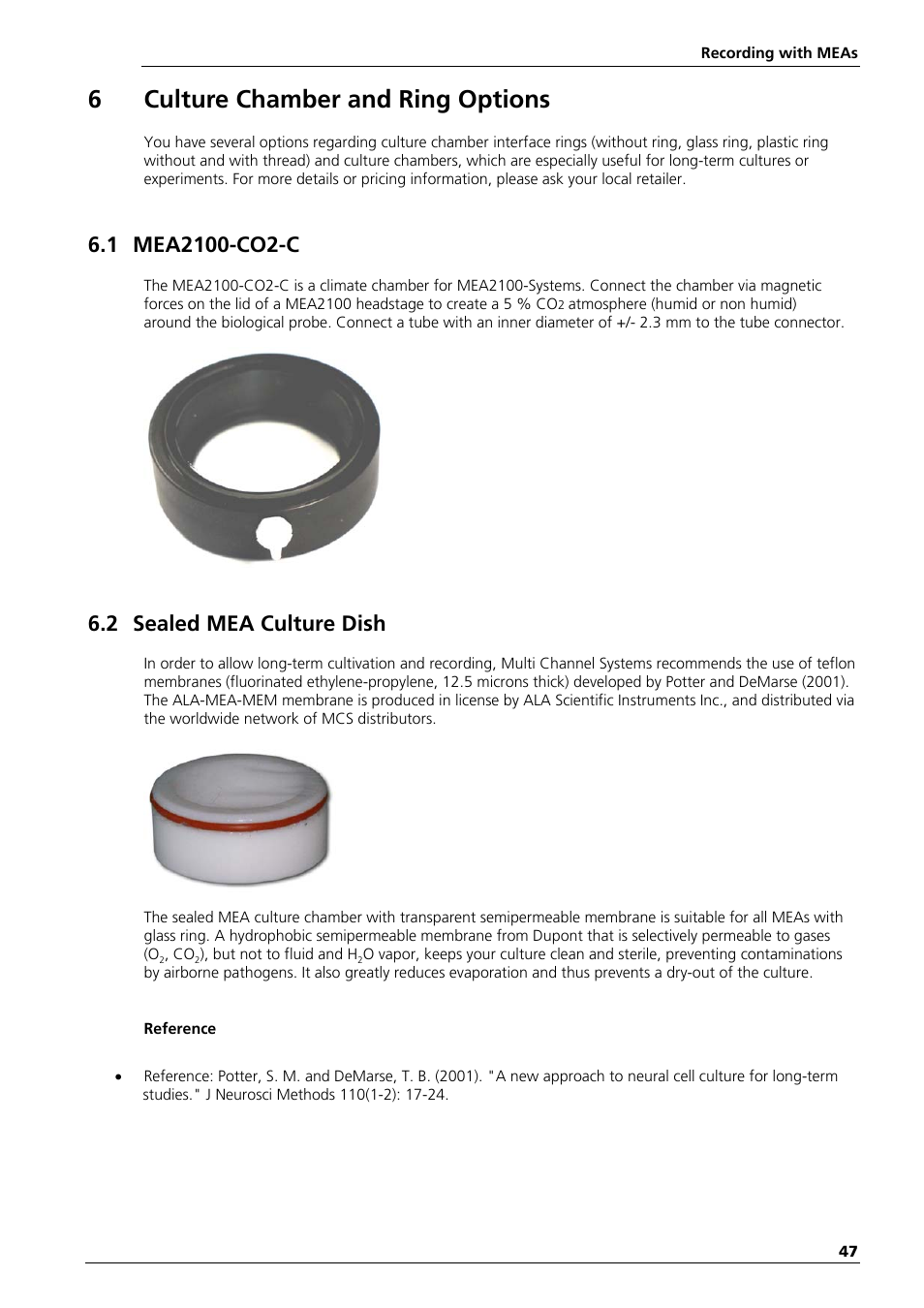 6culture chamber and ring options, 2 sealed mea culture dish | Multichannel Systems MEA Manual User Manual | Page 47 / 135