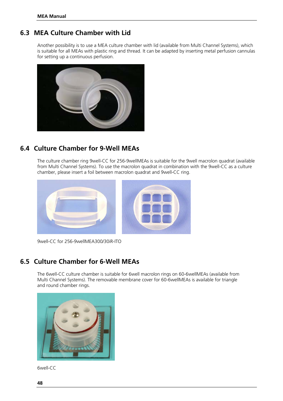 3 mea culture chamber with lid, 4 culture chamber for 9-well meas, 5 culture chamber for 6-well meas | Multichannel Systems MEA Manual User Manual | Page 48 / 135
