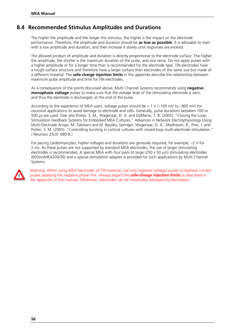 4 recommended stimulus amplitudes and durations | Multichannel Systems MEA Manual User Manual | Page 56 / 135