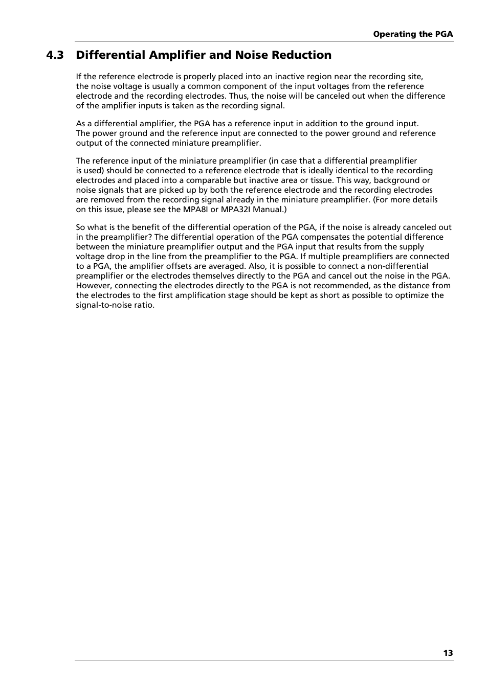 3 differential amplifier and noise reduction | Multichannel Systems PGA Manual User Manual | Page 17 / 29