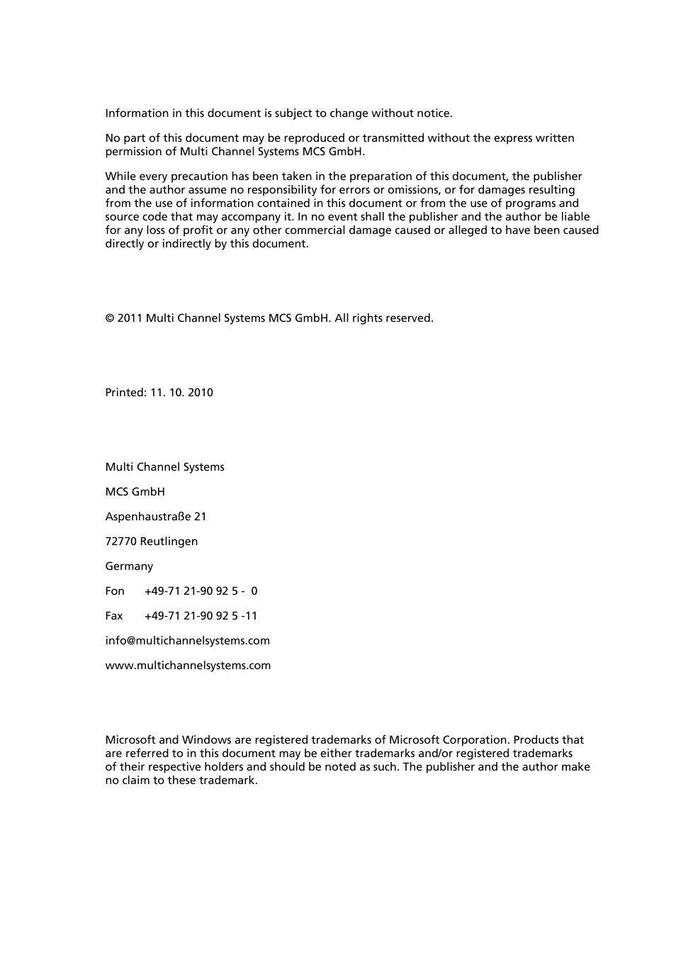 Multichannel Systems PGA Manual User Manual | Page 2 / 29