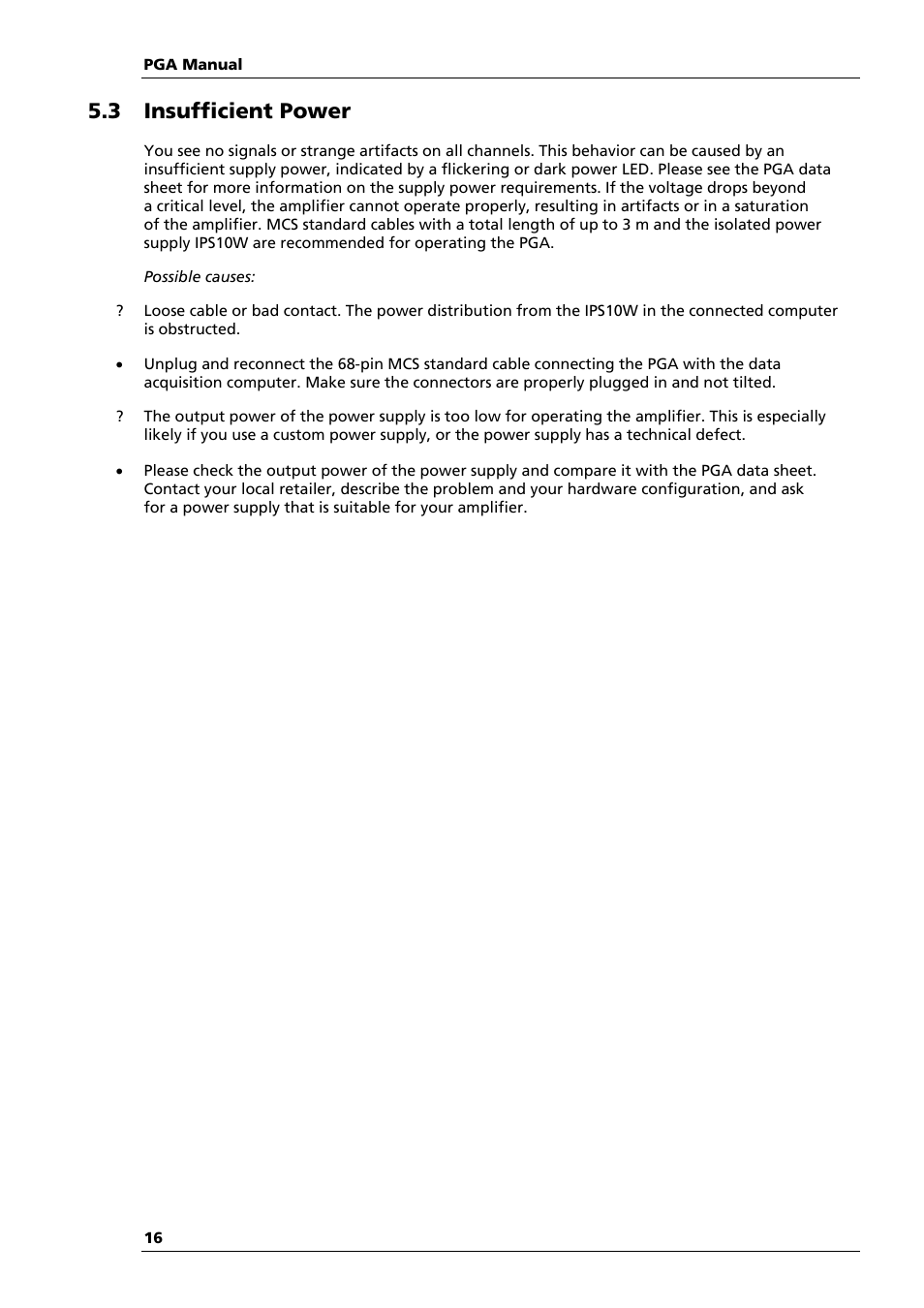 3 insufficient power | Multichannel Systems PGA Manual User Manual | Page 20 / 29