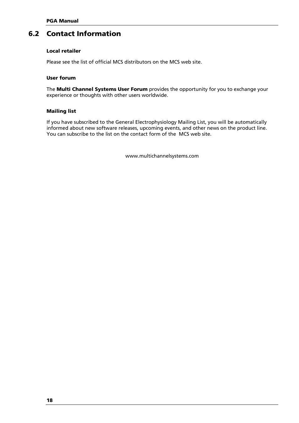 2 contact information | Multichannel Systems PGA Manual User Manual | Page 22 / 29