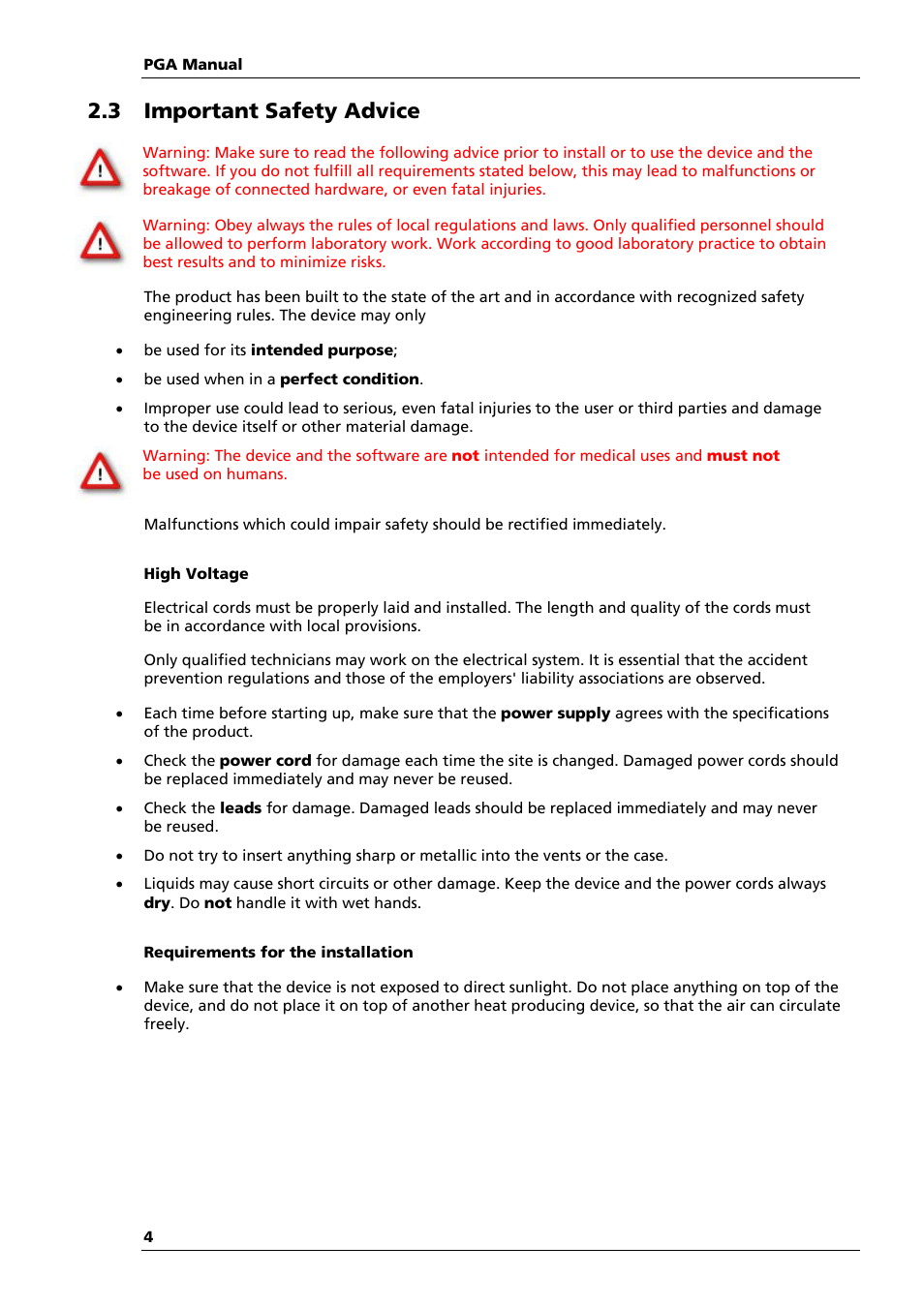 3 important safety advice | Multichannel Systems PGA Manual User Manual | Page 8 / 29