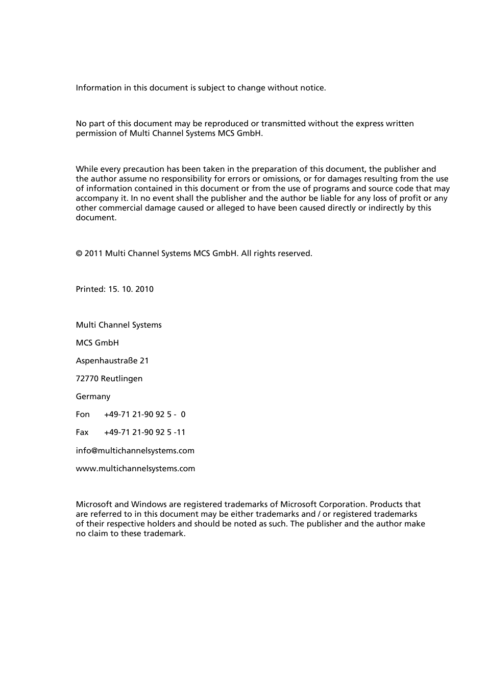Multichannel Systems TC01-2 Manual User Manual | Page 2 / 30