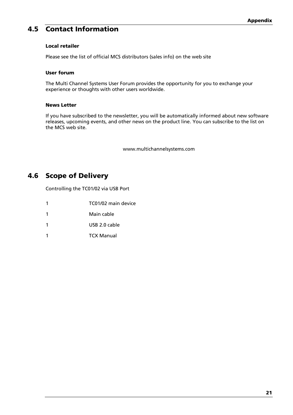 5 contact information, 6 scope of delivery | Multichannel Systems TC01-2 Manual User Manual | Page 25 / 30